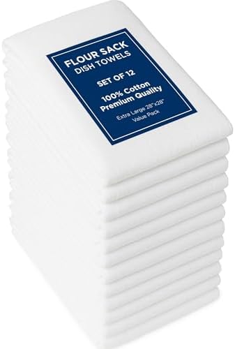 ROYALE LINENS Flour Sack Towels – 12 Pack 28x28 Inch White Kitchen Dish Towels by ROYALELINENS