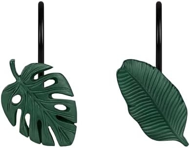 Tropical Leaf Decorative Shower Curtain Hooks, Monstera Deliciosa Strelitzia by Sunlit