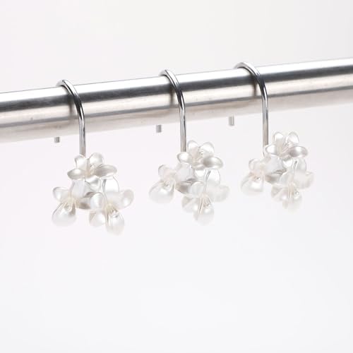 White Flower Shower Curtain Hooks Set of 12 White Decorative Rings - Image 4