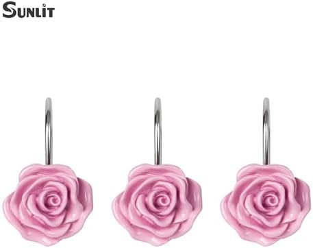 Sunlit Rose Shower Curtain Hooks, Home Decorative Flower Shower Curtain Rings - Image 2