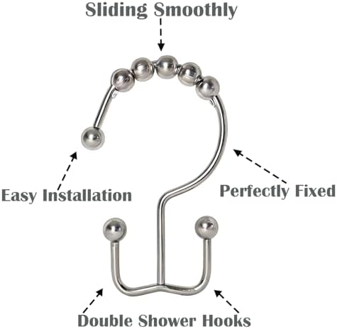 Shower Curtain Hooks, Stainless Steel Double Glide Rings, Polished Nickel - Image 3