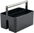 mDesign Plastic Shower Caddy Storage Organizer Utility Tote, Divided Basket Bin - Metal Handle for Bathroom, Dorm, Kitchen, Holds Soap, Shampoo, Conditioner - Aura Collection - Black/Brushed Chrome
