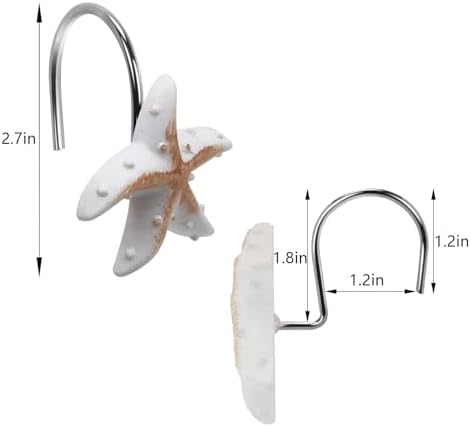 12-Pack Coastal Shower Curtain Hooks – Decorative Seashell Starfish Conch - Image 2