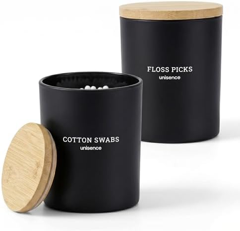 2 Pack Glass Qtip Holder Dispenser Set by unisence