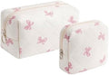 RSRSLEII 2 Pcs Quilted Cotton Makeup Bag Set, 19 Pink Bow Set by RSRSLEII