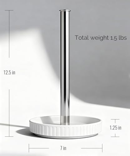 Paper Towel Holder, Ceramic Heavy Plate Base Wobble-Free, Roll Stand-Silver - Image 2