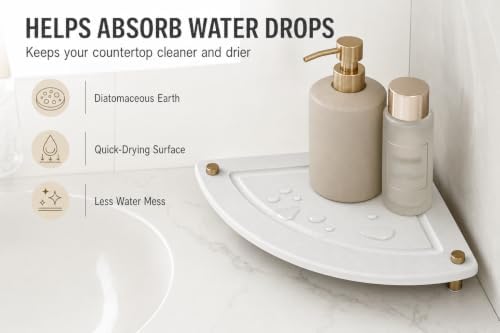 Corner Counter Shelf, Water Absorbing Stone Drying Tray Mat - Image 3