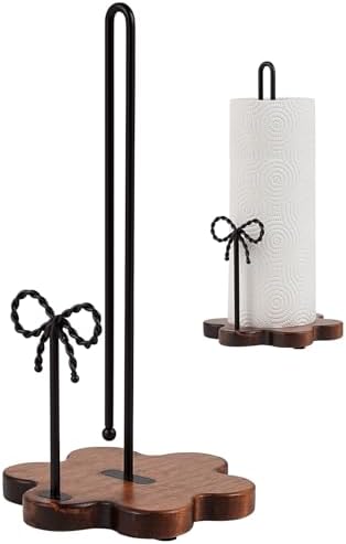 Wood Paper Towel Holder Countertop, Floral Wood Base by TOCEMEI