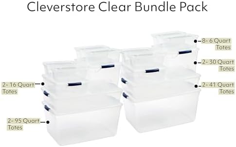 Rubbermaid Cleverstore Clear Dorm Variety 16-Pack, Made in USA, Stackable Large - Image 2