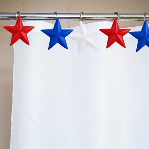 12-Piece 4th of July Red White Blue Stars Shower Curtain Hooks, Fourth of July - Image 6