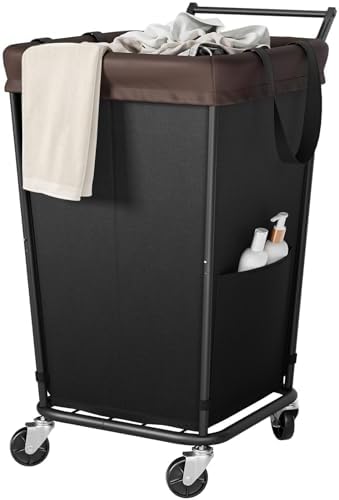 160L Laundry Hamper with Wheels and Handle, 2-Section Rolling Hamper by Wawocs