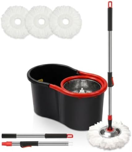 Spin Mop and Bucket with Wringer Set, 3 Mop Heads by GZDISBEK