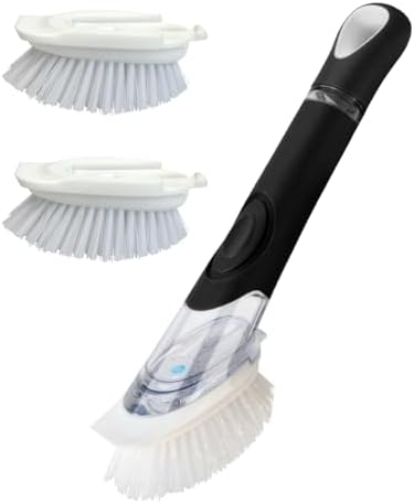 CELOX Dish Brush with Soap Dispenser, 1 Wand & 3 Brush Heads Black by CELOX