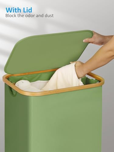 efluky Laundry Basket with Wheels, Tall Rolling Laundry Hamper with Lid and - Image 4