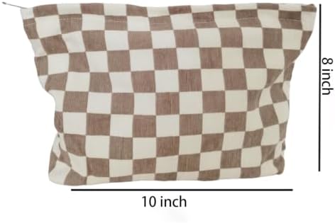 Checkered Cosmetic Bags for Women, Canvas Makeup Pouch Large Purse - Image 6