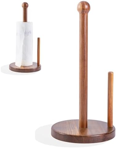 14" Acacia Wooden Paper Towel Holder, 6.7" Large Heavy Base Wooden Kitchen by MediterraneanFoodExperience