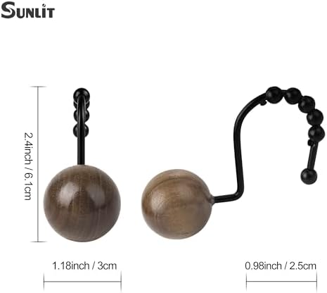 Sunlit Boho Wood Beads Decorative Shower Curtain Hooks, Shower Curtain Rings - Image 3