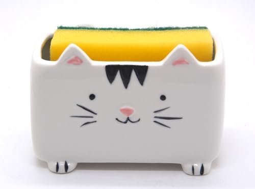 Ceramic Cat Sponge Holder for Kitchen Sink by MONMOB
