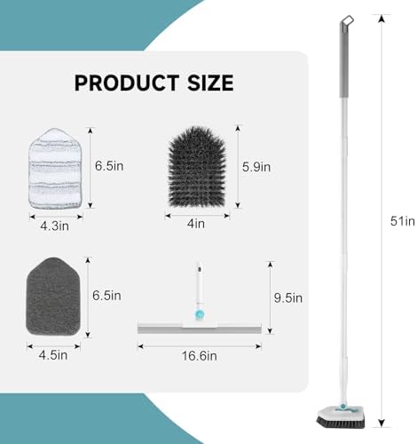 nacena Shower Scrubber with Long Handle, 4 in 1 Tile Tub Scrubber Brush with 3 - Image 2
