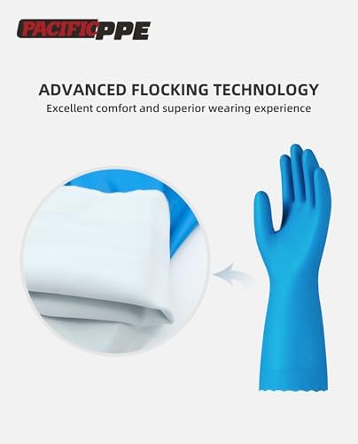 PACIFIC PPE 4 Pairs Dishwashing Gloves, Cotton Flocked Liner - Image 2