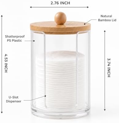 Cotton Round Holder with Bamboo Lid, 10oz Cotton Pad Dispenser - Image 3