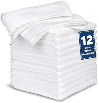 TEAWOO Coral Velvet White Washcloths 12 Pack, Highly Absorbent and Soft by TEAWOO