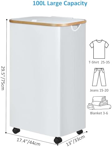 efluky Laundry Basket with Wheels, Tall Rolling Laundry Hamper with Lid and - Image 2
