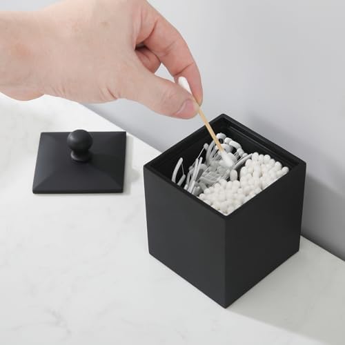 Square Cotton Swab Holder with Lid, Matte Black, 2 Slot - Image 5