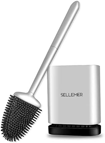 Sellemer Silicone Toilet Brush, Ventilation Slots Base Holder 1 Pack Silver by Sellemer