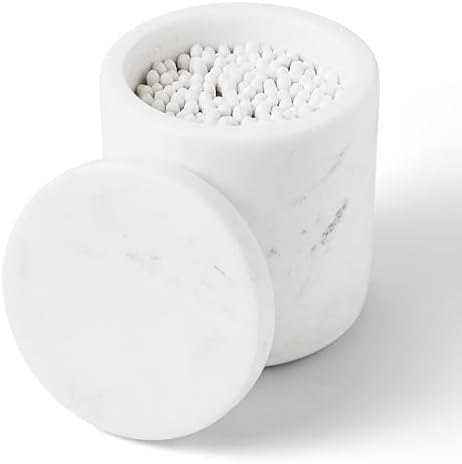 Marble Qtip Holder with Lid Natural Cotton Ball Container by WORHE