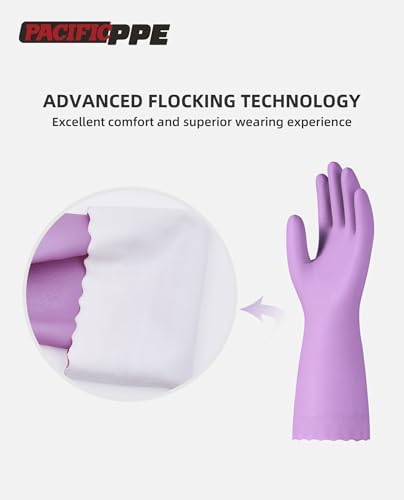PACIFIC PPE 2 Pairs Dishwashing Gloves, Cotton Flocked Liner - Image 2