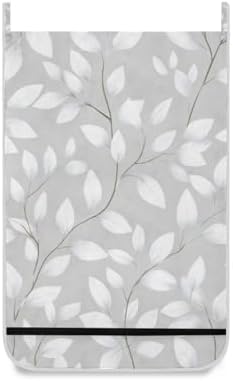 Grey Simple Leaves Hanging Laundry Hamper Door Hampers Bag Basket - Image 2