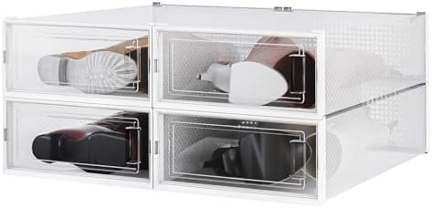 4-Piece Boot and Shoe Storage Box, Stackable Clear Plastic Shoe Box, by PARANTA