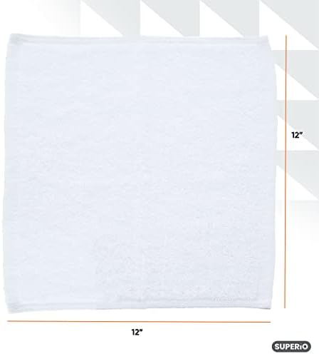 Superio White Washcloths 12 Pack Terry Cloth Rags 100% Cotton 12" Cleaning - Image 2