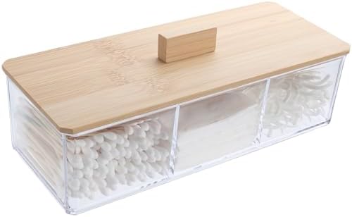 Wood Qtip Holder 3 Compartments Cotton Ball and Swab Holder Organizer by Sohalejr