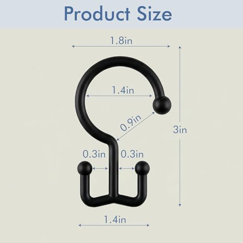 Bathway Black Plastic Shower Curtain Hooks, 24 Double Shower Curtain Rings - Image 7