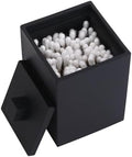 Square Cotton Swab Holder with Lid, Matte Black Qtip Holder Bathroom by Rzoeox