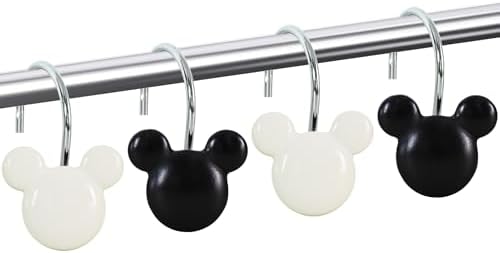 12-Piece Black White Mouse Shower Curtain Hooks by CTOHN
