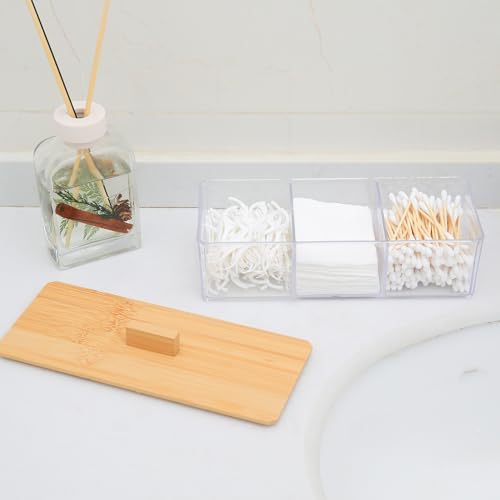 Wood Qtip Holder 3 Compartments Cotton Ball and Swab Holder Organizer - Image 6