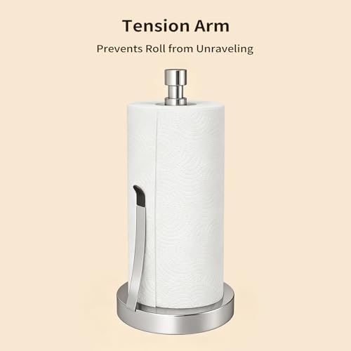YUMORE Heavy Duty Paper Towel Holder Countertop Weighted Base Chrome - Image 2