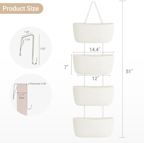 Dahey Over The Door Hanging Basket Storage 4-Tier Woven Wall Basket - Image 4