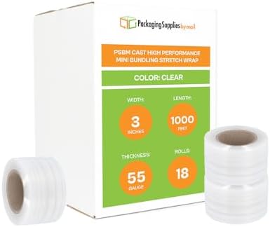 PSBM Mini Stretch Wrap with Plastic Handle, 18 Rolls 3 Inch x 1000 Feet 55 - Image 2