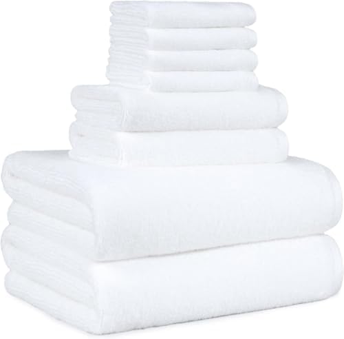 Amazon Basics 100% Cotton Soft Quick-Dry 8-Piece Towel Set, Bath Towels by AmazonBasics
