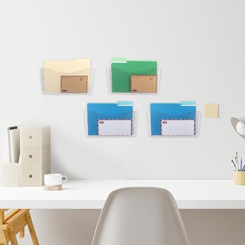 EASEPRES 4 Pack Clear Single Pocket Hanging File Organizer, Plastic Wall Mount - Image 5