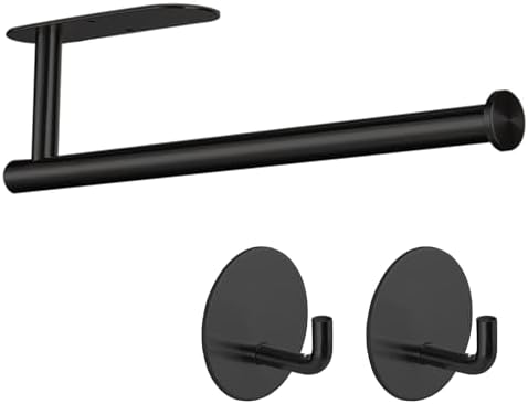 Paper Towel Holder with 2 Hooks-Under Cabinet Paper Towel Holder by Kinbery
