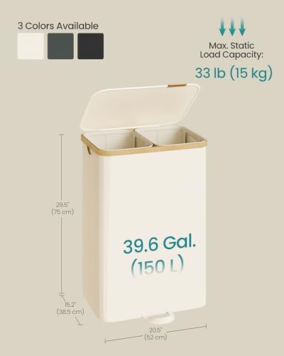 SONGMICS Laundry Hamper with Lid, 150L Laundry Basket，2 Compartments - Image 5