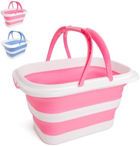 Collapsible Mop Bucket 4.2 Gallon-Pink White by OOOFLOWER