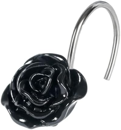 Black Rose Shower Curtain Hooks: Cute Flower Bathroom Curtain Rings by PopKozzi