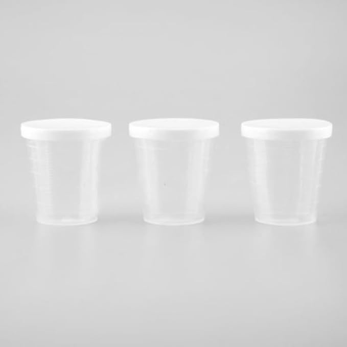 100ml Medicine Measuring Cups - 10 Pcs Clear Plastic Containers with White Lids for Liquid and Sample Measurement