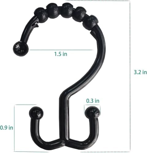 Resze 12 PCS Black Plastic Double Shower Curtain Hooks, Shower Curtain Liner - Image 2